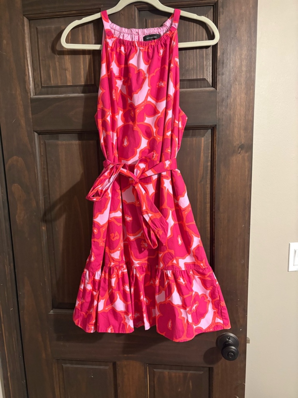 Banana Republic Pink and Red Floral Tie-Waist Dress